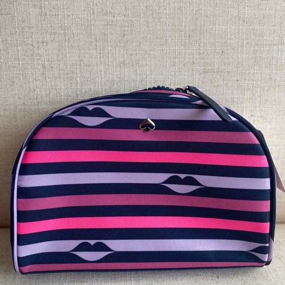 Kate Spade Striped Lip Print Nylon Dome Cosmetic Case NWT - Picture 3 of 8